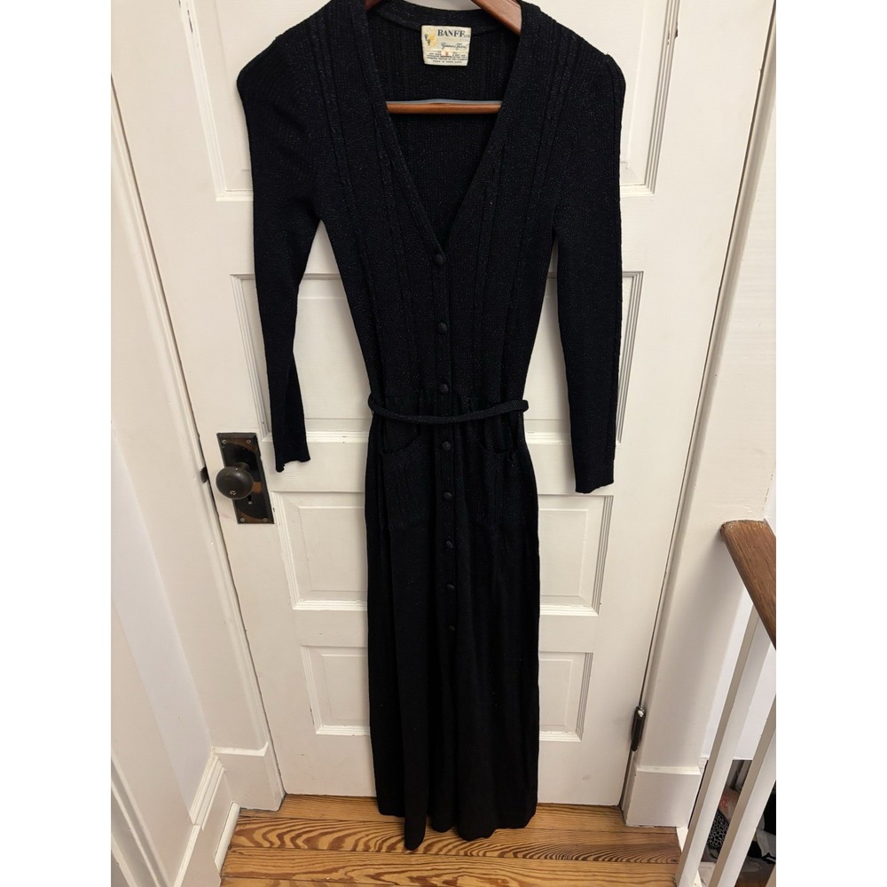 Vintage Banff LTD Styled By‎ Gianni Ferri 100% Wool Black Maxi Dress Size 8
